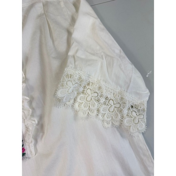 Seidensticker White Floral Embroidered Lace Trim Blouse Top Size 38 Vintage - Picture 3 of 16